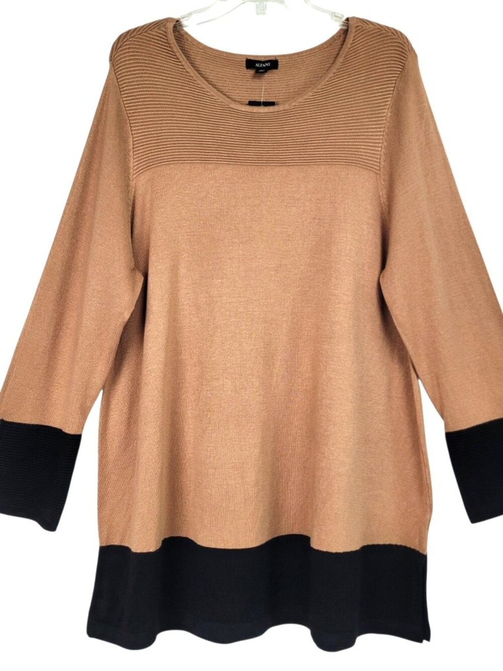 Alfani Ottoman-Knit Tunic Sweater Women's XXL Brown Black Minimalist Colorblock
